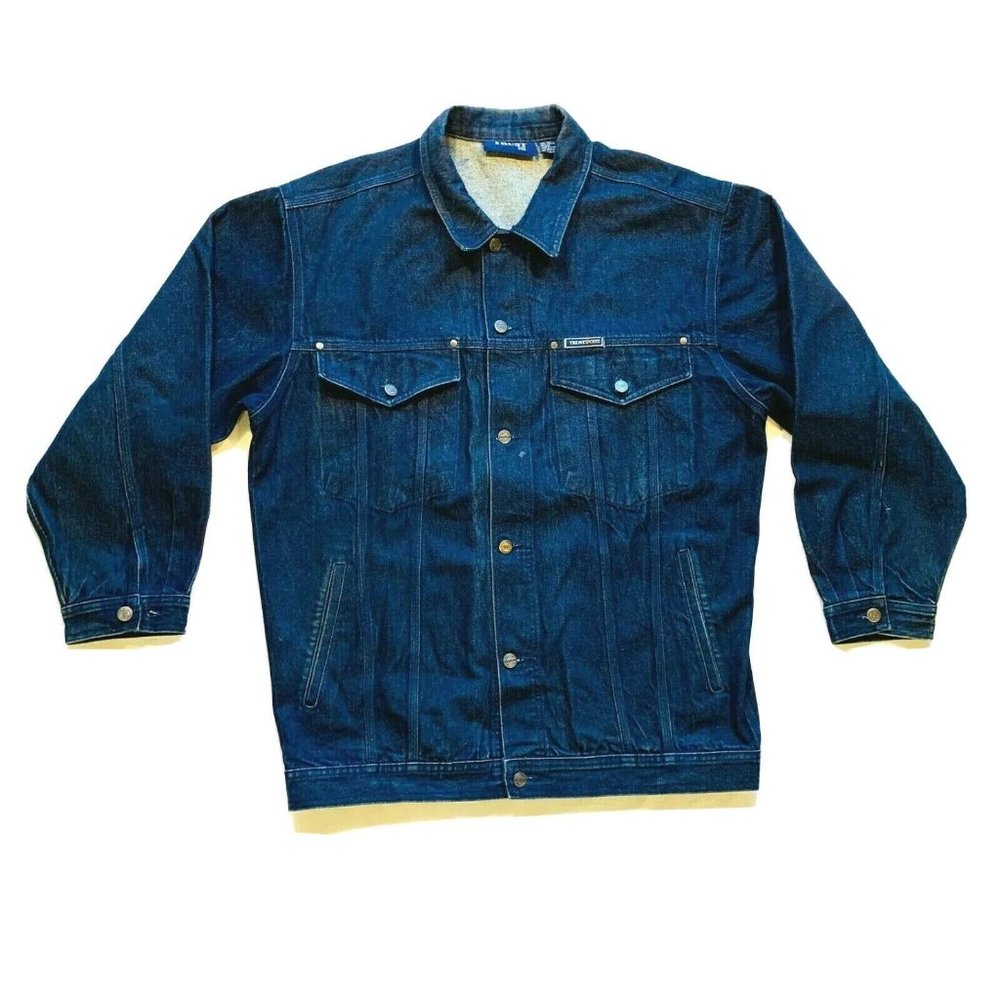 Trust Sports USA Jean Denim Jacket Flap‎ Pockets Dark Wash Cowboy Western XL EUC